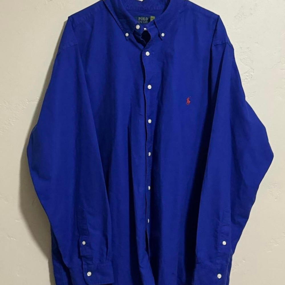 Polo Ralph Lauren Mens 2XB Blue Stretch Cotton Oxford Button Down Shirt